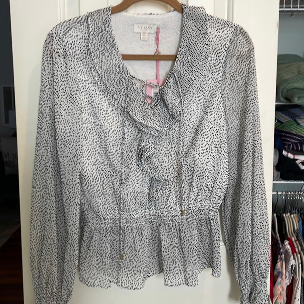 Ted Baker ruffled blouse with lace up tie